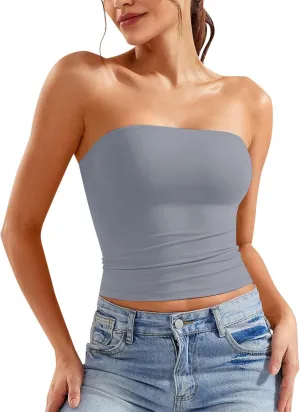 Women's Tube Tops Summer Outfits Going Out Bandeau Shirts Sleeveless Strapless Crop Tank Top