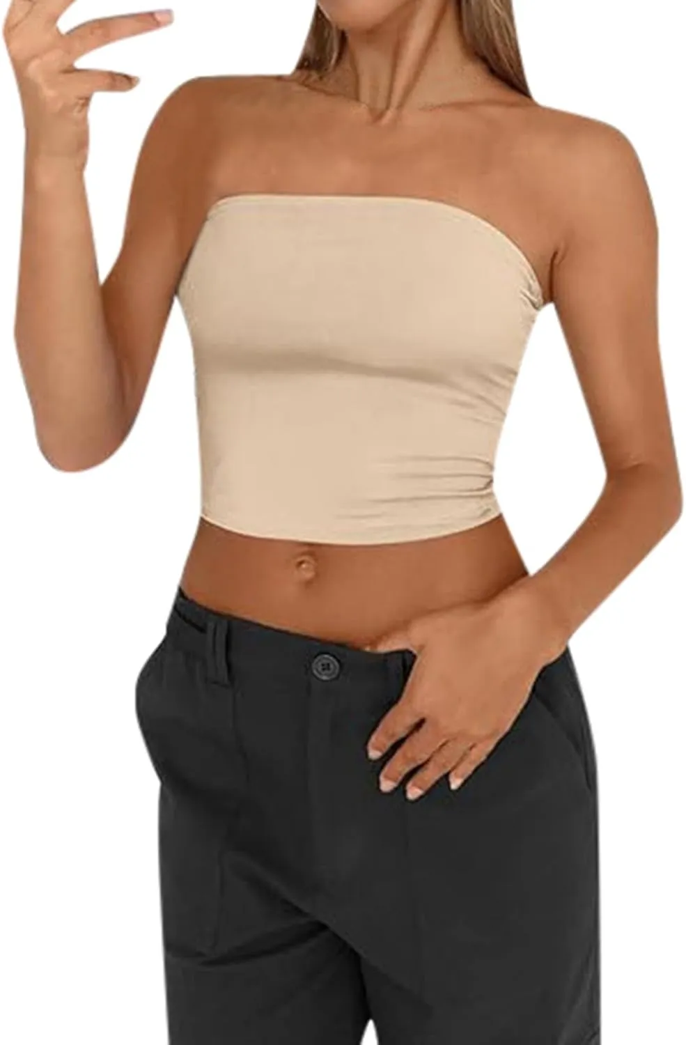 Women's Tube Tops Summer Outfits Going Out Bandeau Shirts Sleeveless Strapless Crop Tank Top
