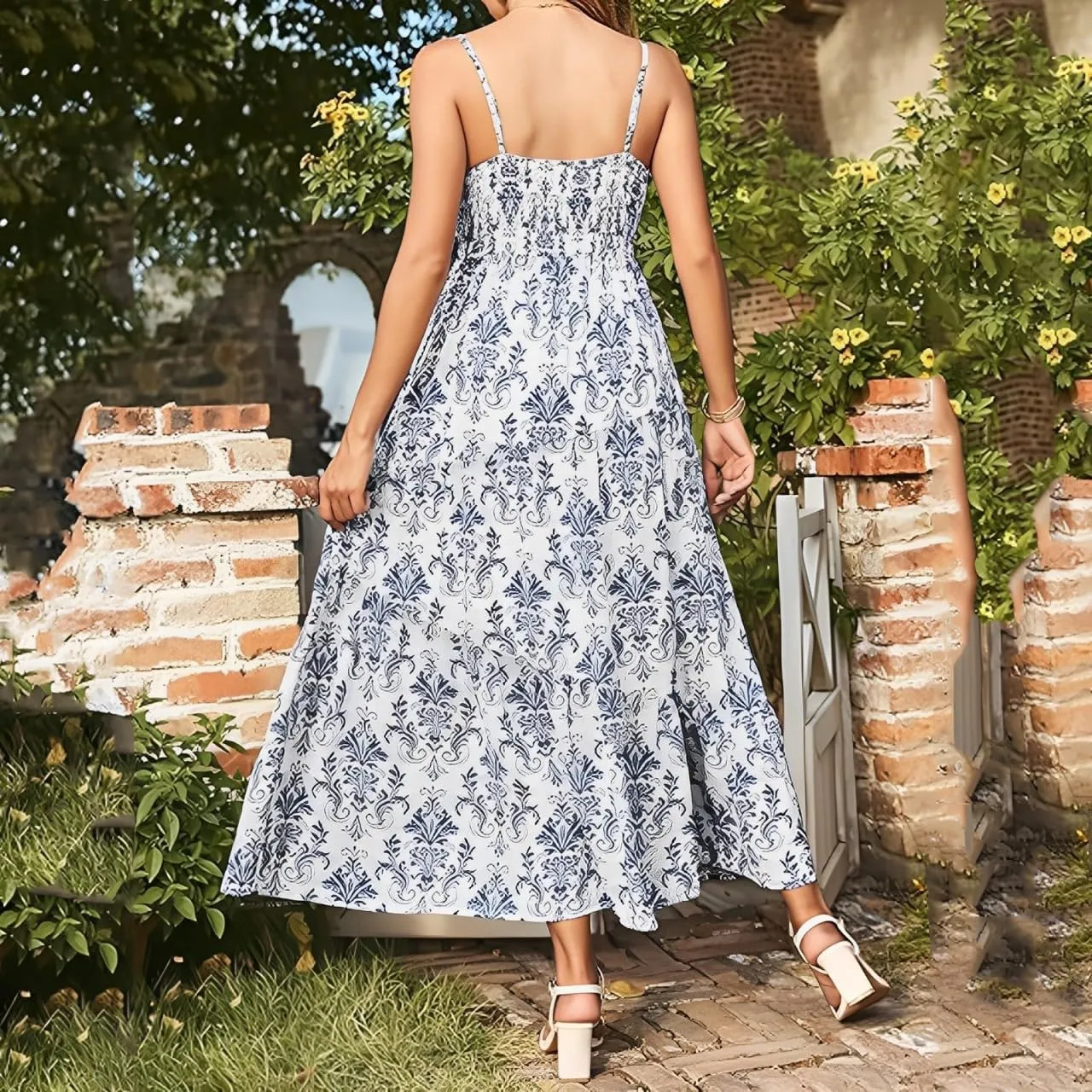 ZYXTIM Womens Summer Dresses 2025 V Neck Sleeveless Flowy Beach Dress Floral Printed High Waist A-line Sundress Long Dress
